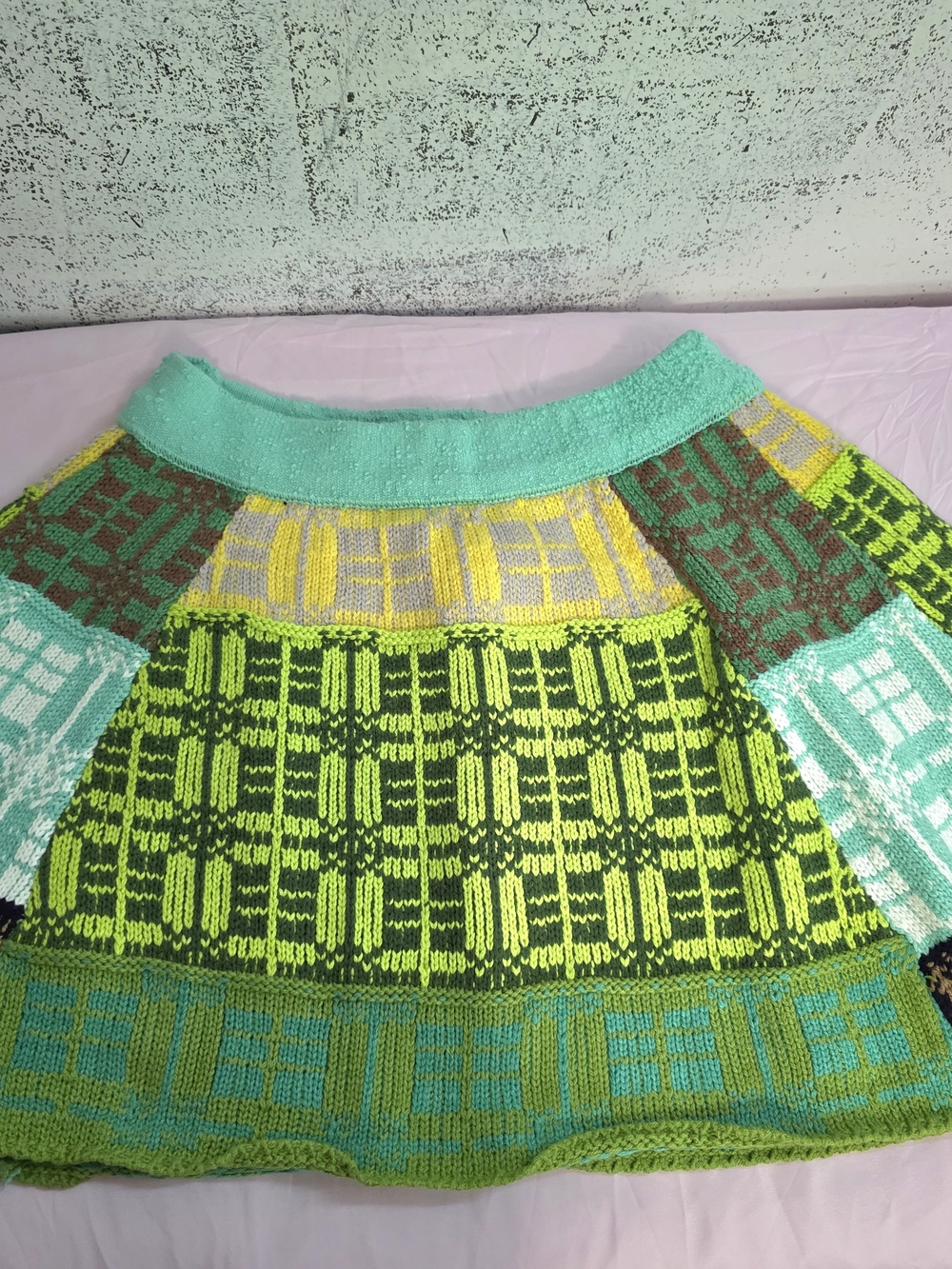 Free People Multicolor Green & Aqua Patterned Mini Skirt Never Worn